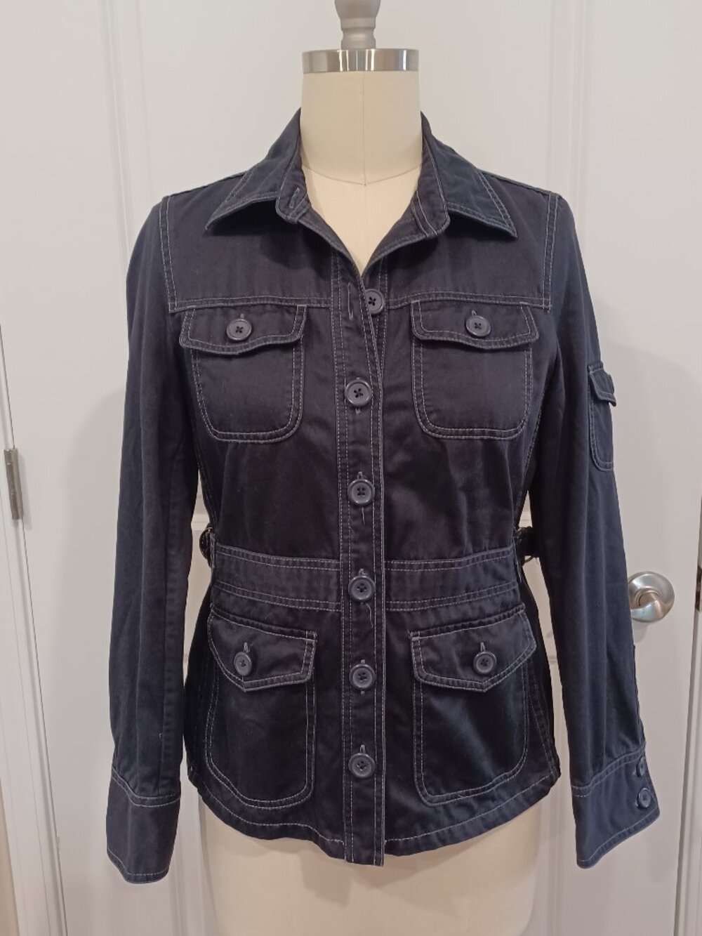 J Crew Women's Utility Jacket Multi Pocket Dark Navy Blue Size M
